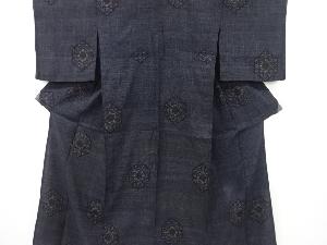 アンティーク　重要無形文化財本場結城紬80亀甲華紋織り出し単衣着物